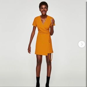 Zara Mustard Yellow Short Sleeve Wrap Dress